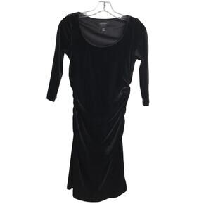 White House Black Market Dress Womens XXS‎ Black Velvet 3/4 Sleeve Ruched Waist